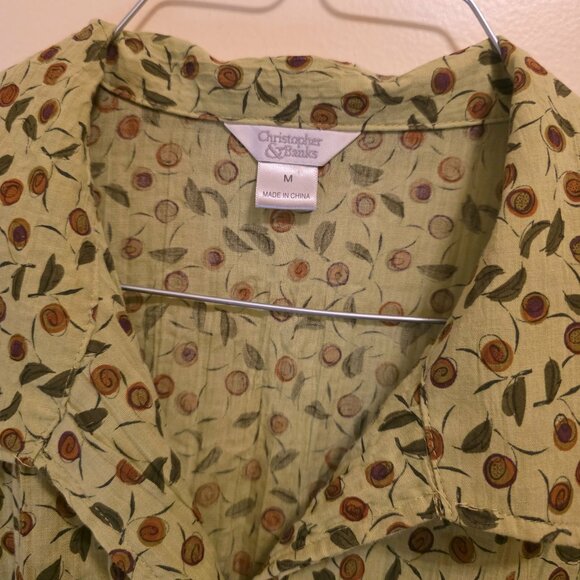 Christopher & Banks Olive / Rose Button Down Blouse M - Picture 2 of 4